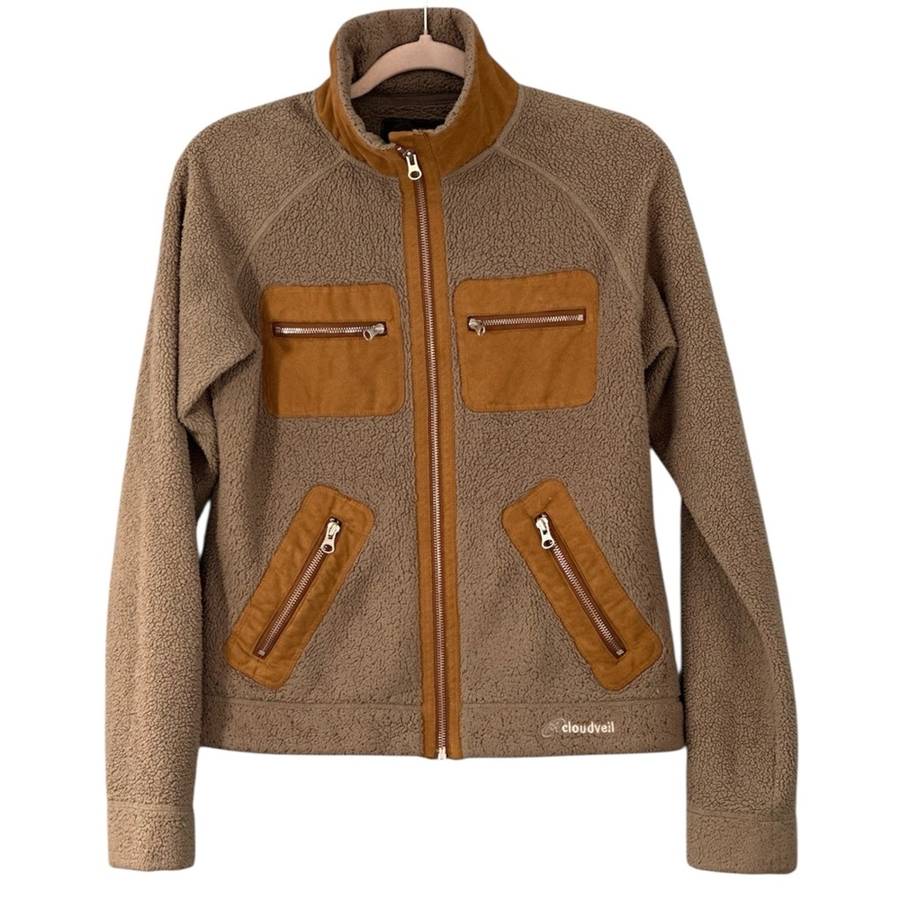 Cloudveil Women's Brown Sherpa Zip Jacket with Suede Accents